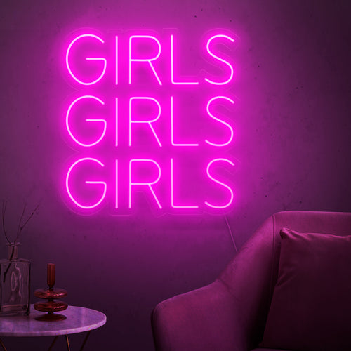 "Girls Girls Girls Neon Sign" - Hengittää eloisaa ja eloisaa tunnelmaa, sopii täydellisesti yöelämän paikkoihin ja baareihin luoden eloisan ja jännittävän tunnelman.