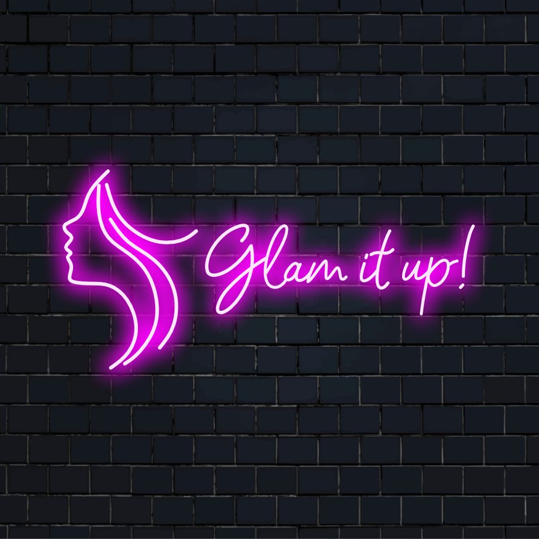 Glam It Upin mukautettu LED-valokyltti; katseenvangitsija sekoitus yksilöllistä neonhehkua, joka on täydellinen tyylikkääseen sisustukseen.
