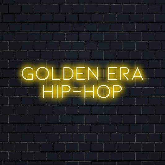 Golden Era Hip-Hop themed custom LED neon sign illuminating a retro hip-hop vibe, perfect for unique decor and art enthusiasts.