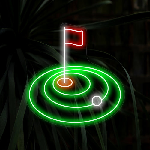 "Golf Hole Neon Sign" - Säteilee pelin henkeä, sopii täydellisesti golf-aiheisiin tiloihin ja urheilubaareihin, joissa juhlitaan rakkautta golfiin ja täydellisen reiän jännitystä.