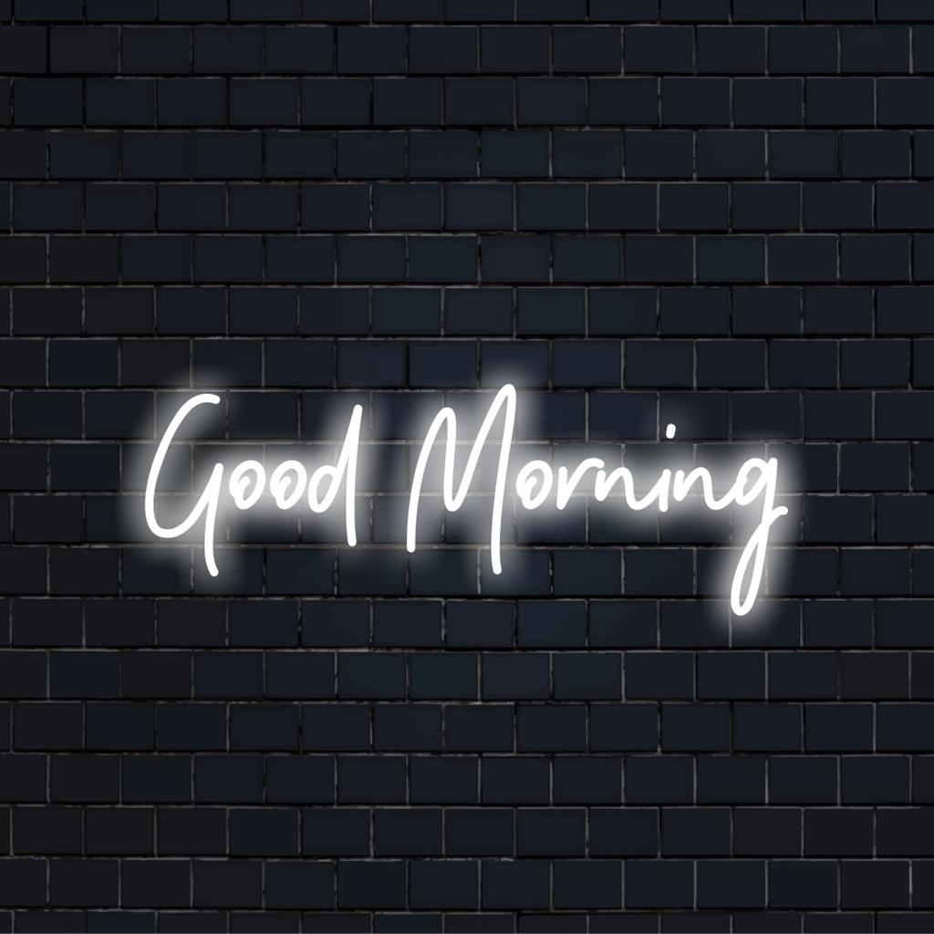 Livlig, skräddarsydd LED-neonskylt som läser Good Morning, perfekt för upplyftande dekor eller personlig neonväggkonst.