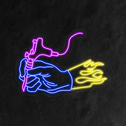 "Hand Holding Tattoo Machine Neon Sign" - Kunnioitus tatuointitaiteelle, täydellinen tatuointistudioihin ja -saleihin, omistettu kestävän ja merkityksellisen vartalotaiteen luomiseen.