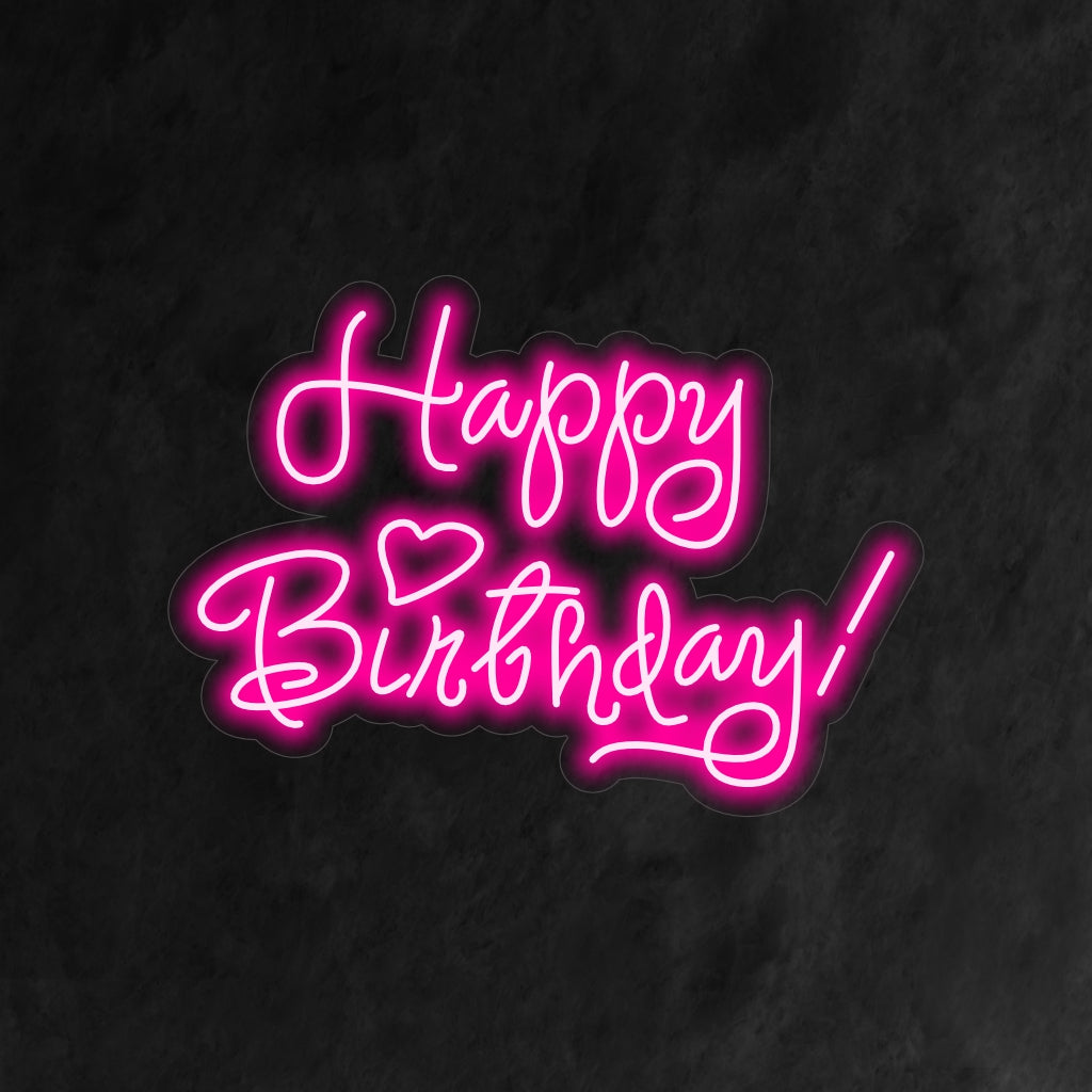 "Happy Birthday With Heart Neon Sign" on juhlava ja juhlava lisä juhla-aiheiseen sisustukseen. Neonvalo, joka lisää ripauksen lämpöä syntymäpäiväjuhliin.