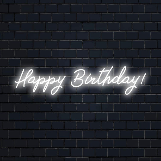 Custom-made LED neon sign with a vibrant Happy Birthday! text, perfect for celebratory decor and personalized lighting.