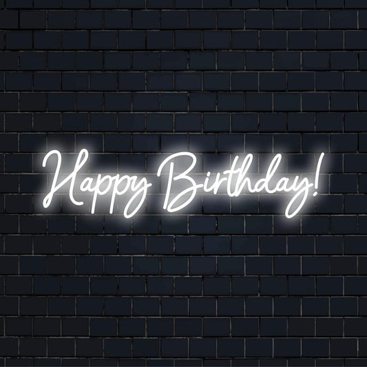 Bright and festive Happy Birthday! LED neon art; perfect for custom party decor with neon light magic.