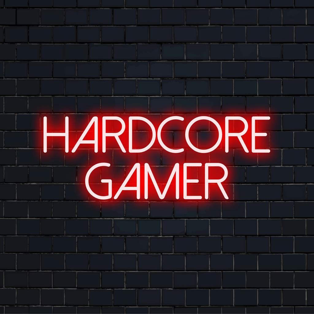 Vibrant Hardcore Gamer LED neonskylt, anpassningsbart neonljus, perfekt neondekor för spelentusiaster.