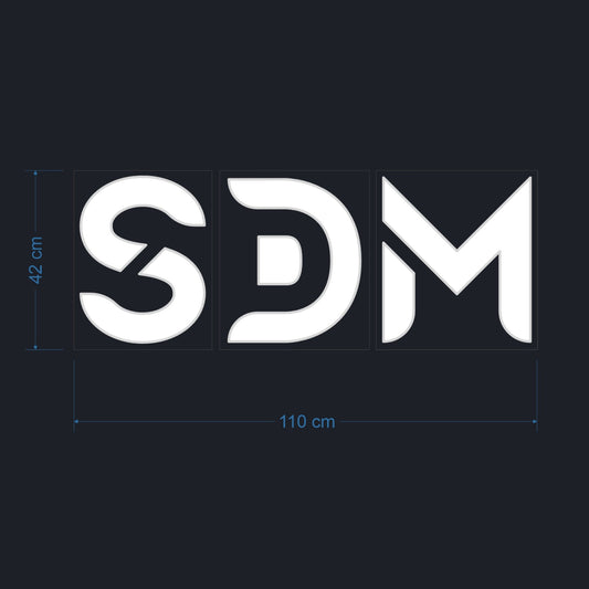 SDM – räätälöity neonkyltti (kolme erillistä akryylilaatikkoa)