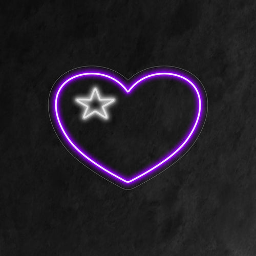 "Heart With A Star Neon Sign" - Blending love with a touch of magic, perfect for spaces that celebrate love and wish to create a whimsical and dreamy atmosphere.