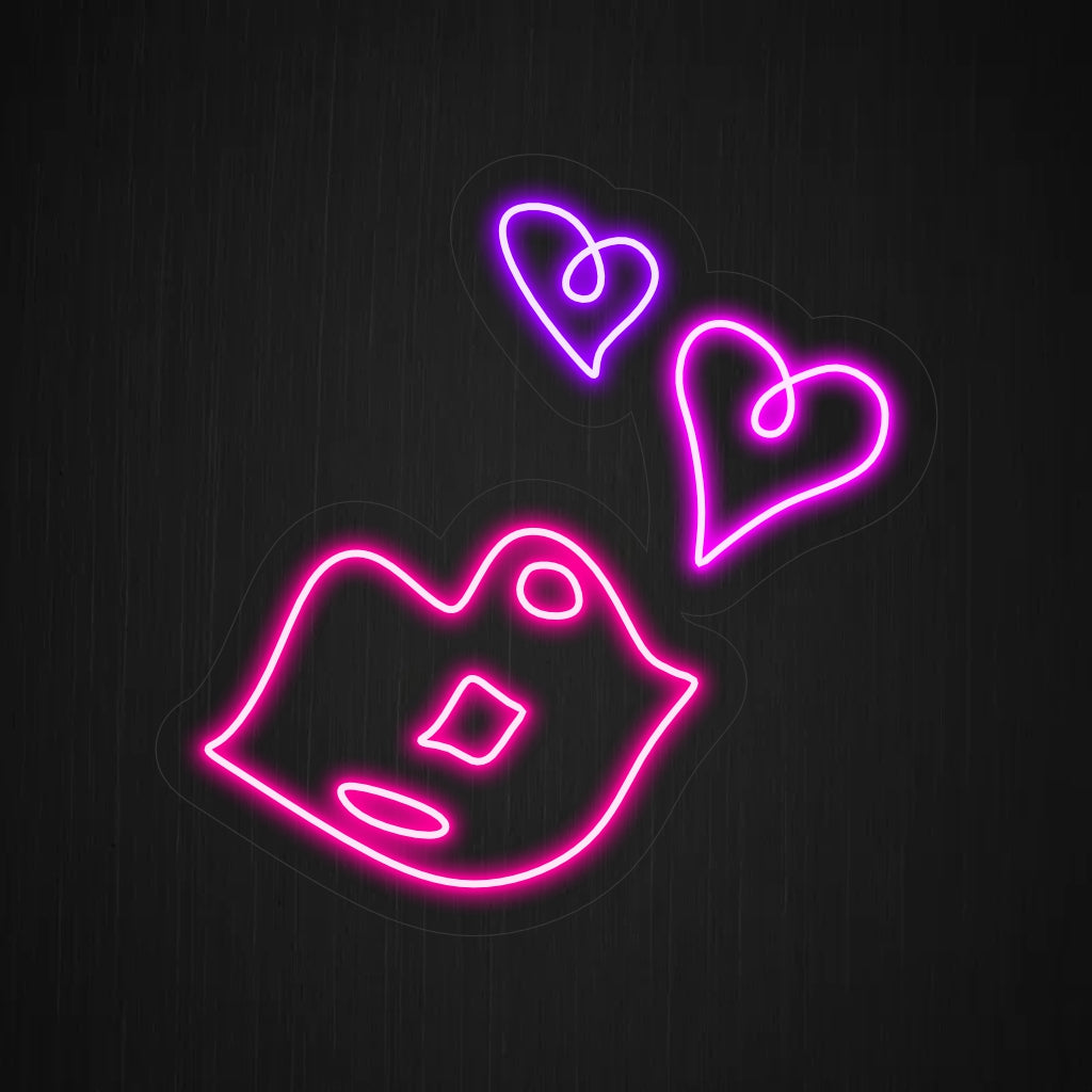 "Hearts and Sexy Lips Neon Sign" - Intohimo ja ripaus aistillisuutta yhdistävä, täydellinen yökerhoihin, aikuisten viihdepaikkoihin tai mihin tahansa tilaan, jonka tavoitteena on luoda kiehtova ja provosoiva ilmapiiri.