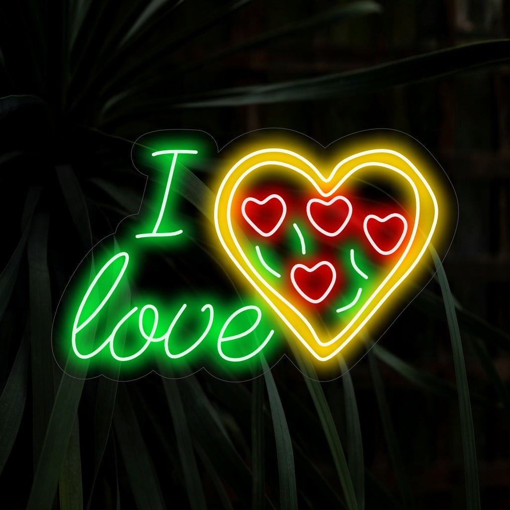 "I Love Pizza Neon Sign" - Hauska ja eloisa lisä pizzan ystäville, joka ilmaisee rakkauden pizzaa kohtaan ja luo elävän ja herkullisen ilmapiirin.