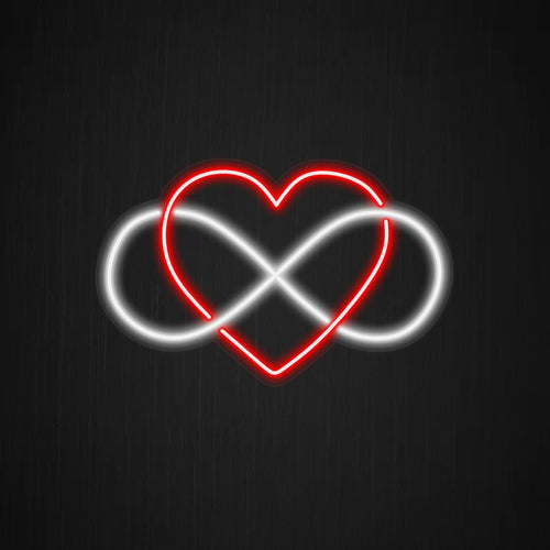 "Infinity Heart Neon Sign" - Ikuisen rakkauden symboli, tämä vangitseva neonvalo lisää romanttisen ja ajattoman kosketuksen mihin tahansa tilaan lämpimällä hehkullaan.