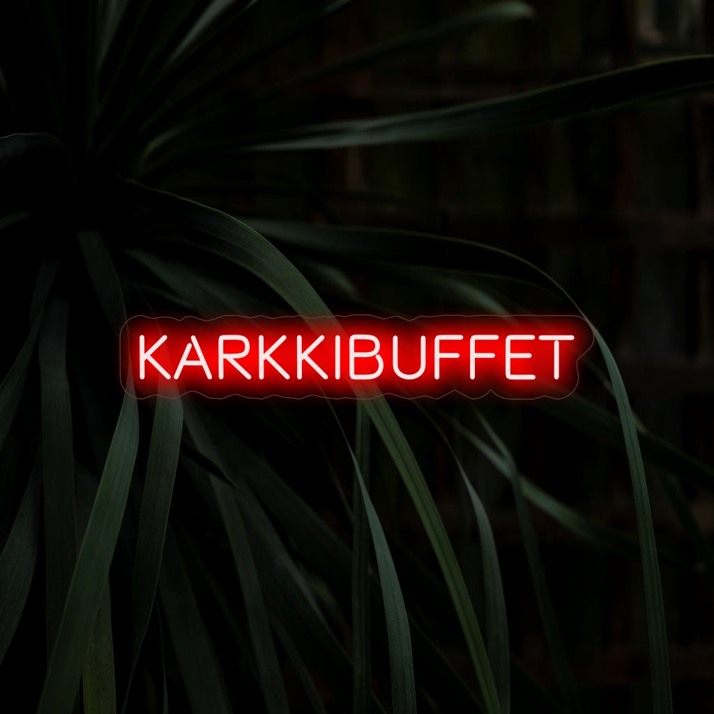"Karkkibuffet Neon Sign" - Ingjuta sötma i ditt utrymme med denna förtjusande neonskylt, perfekt för att lyfta fram godisbufféer och desserthörn. Piffa upp atmosfären med en touch av söt charm.