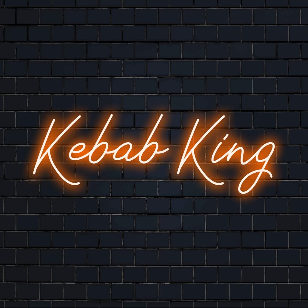 Mukautettu LED-neonkyltti Kebab Kingille eloisissa väreissä, täydellinen lisäämään ainutlaatuista charmia mihin tahansa ruokapaikkaan tai ruokapaikkaan.