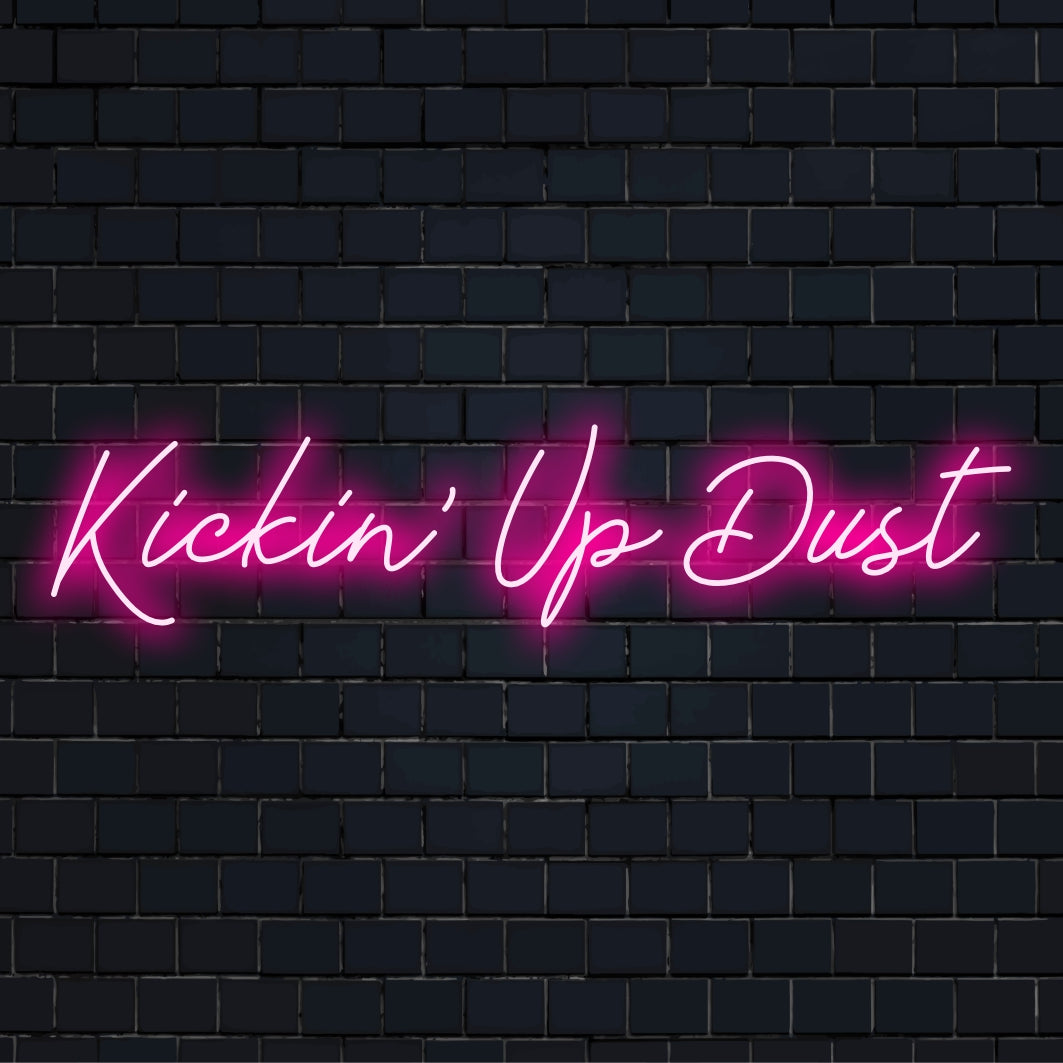 Elävä Kickin' Up Dust -LED-neonkyltti, täydellinen rohkeaan seinän sisustukseen; räätälöity kappale, joka kirkastaa mitä tahansa tilaa energialla.