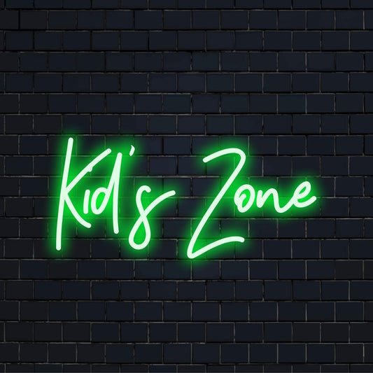 Custom LED neon sign reading Kid's Zone in vibrant colors, perfect for brightening up children's play areas.