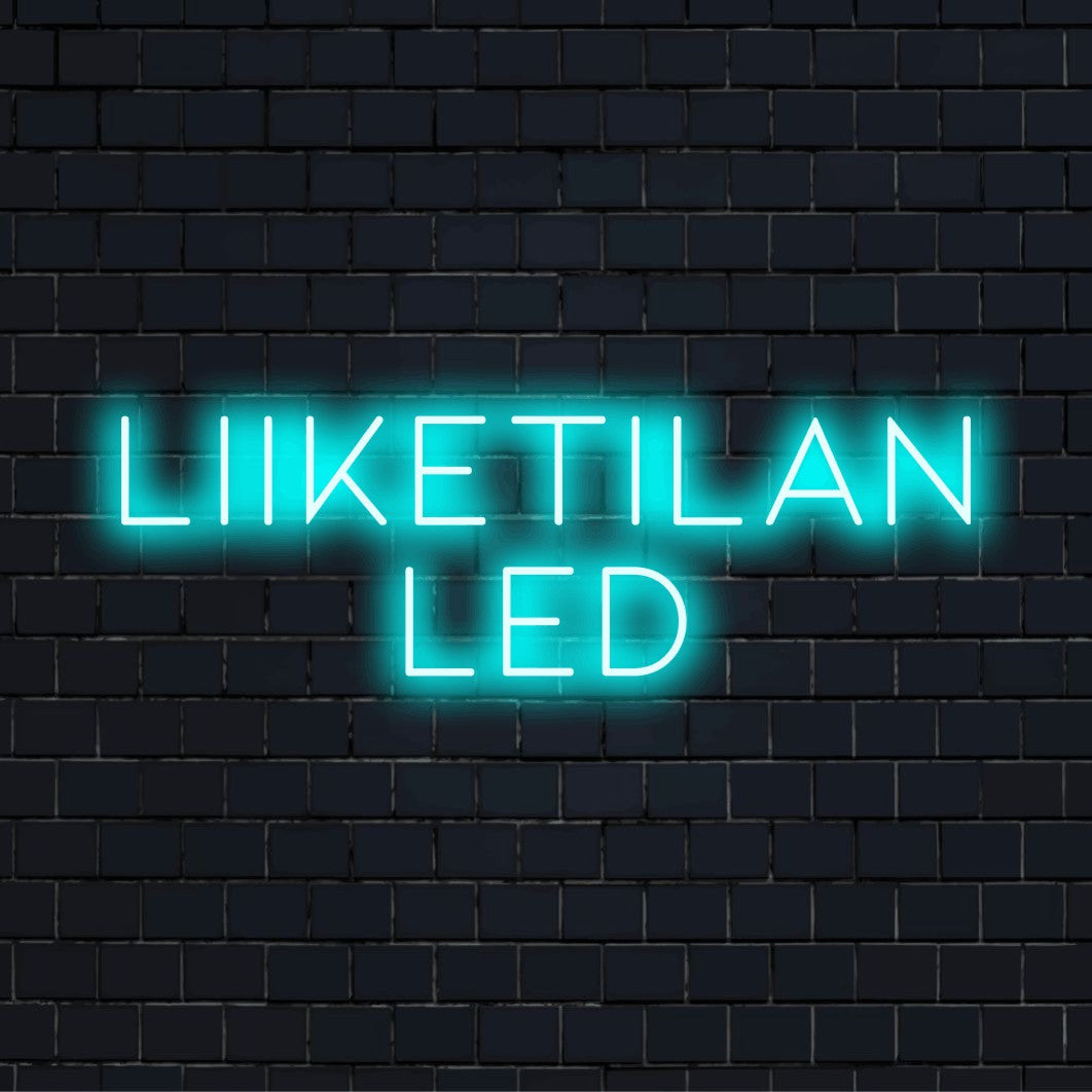 Personoitu LED-logokyltti tekstillä "Liiketilan LED"