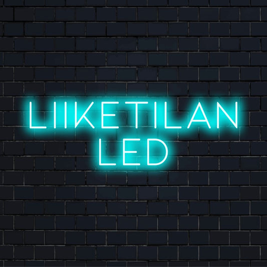 Personoitu LED-logokyltti tekstillä "Liiketilan LED"