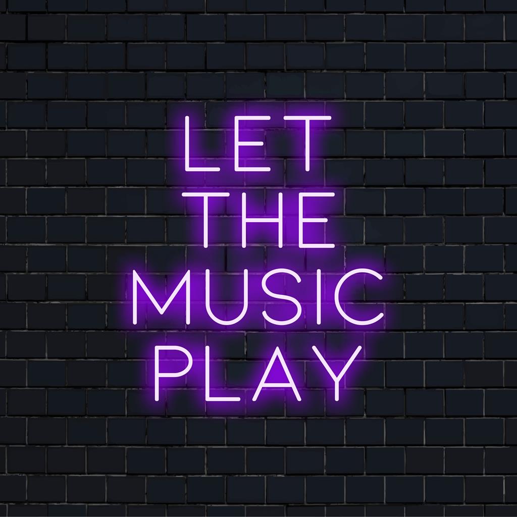 Anpassad LED-neonskylt som läser Let The Music Play, perfekt för att lägga till livfull charm till alla utrymmen.