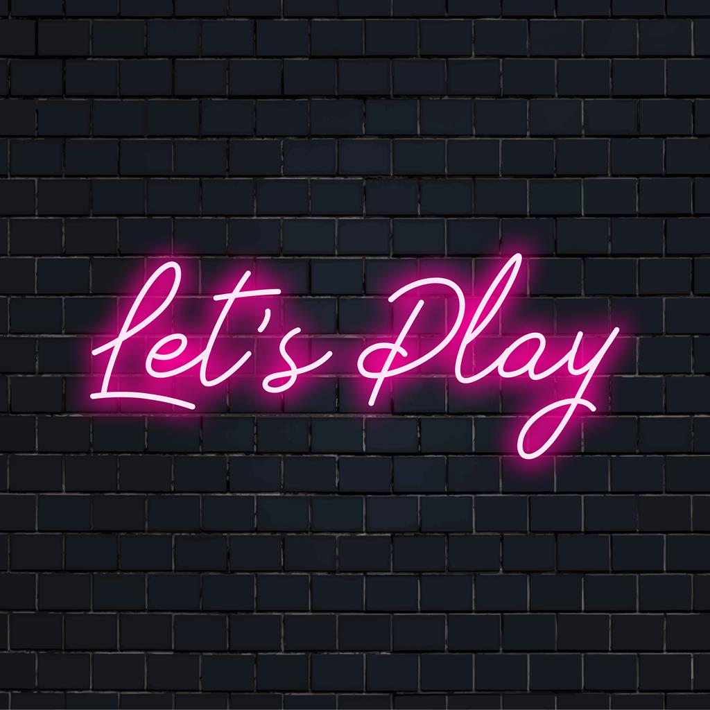 Värikäs LED-valokuva, jossa on "Let's Play"; täydellinen eloisaan sisustukseen ja tunnelmaa kohottavaan tunnelmaan. Räätälöity neon taideteos.