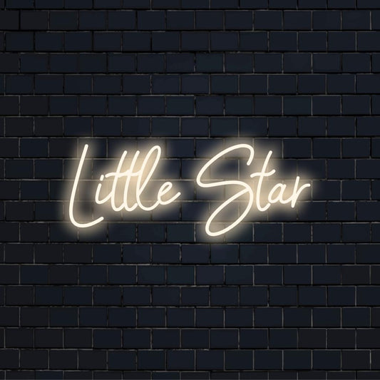 Custom LED neon sign spelling Little Star, radiating a soft glow—perfect for adding a celestial touch to any space.