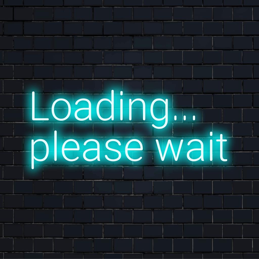Batteriformen med texten läser "Laddar... Please Wait"; LED neonskylt; perfekt modern rumsinredning och anpassad textdesign.