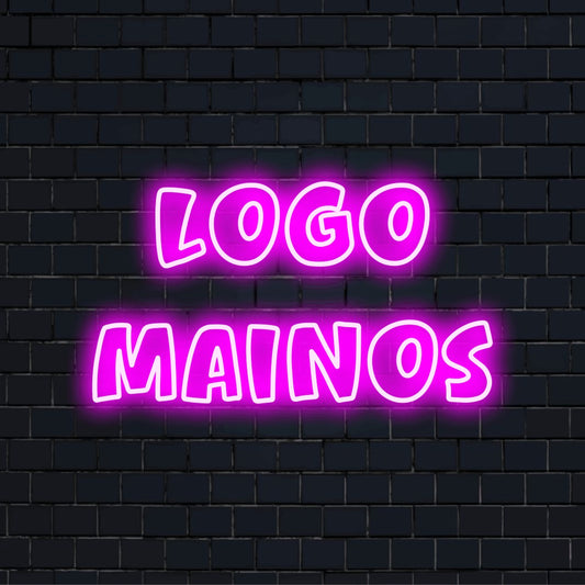 Personoitu LED-logokyltti tekstillä "Logomainos"