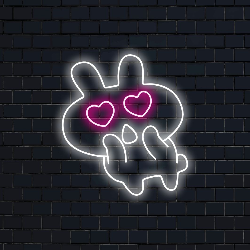 "Lovestruck Bunny Neon Sign" on ihastuttava ja viehättävä lisä tiloihin, jotka ovat täynnä mielijohteisuutta ja rakkautta. Valaise pupun inspiroimalla lumouksella!