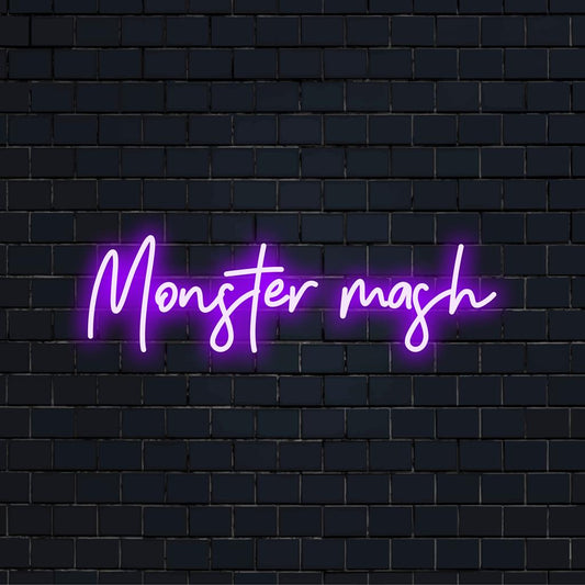 Custom LED neon sign titled Monster Mash, featuring unique handcrafted art for vibrant neon wall decor.