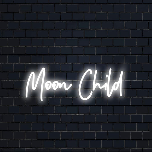 LED Neon Sign: Moon Child glowing in vibrant hues, blending cosmic vibes with personalized home decor.