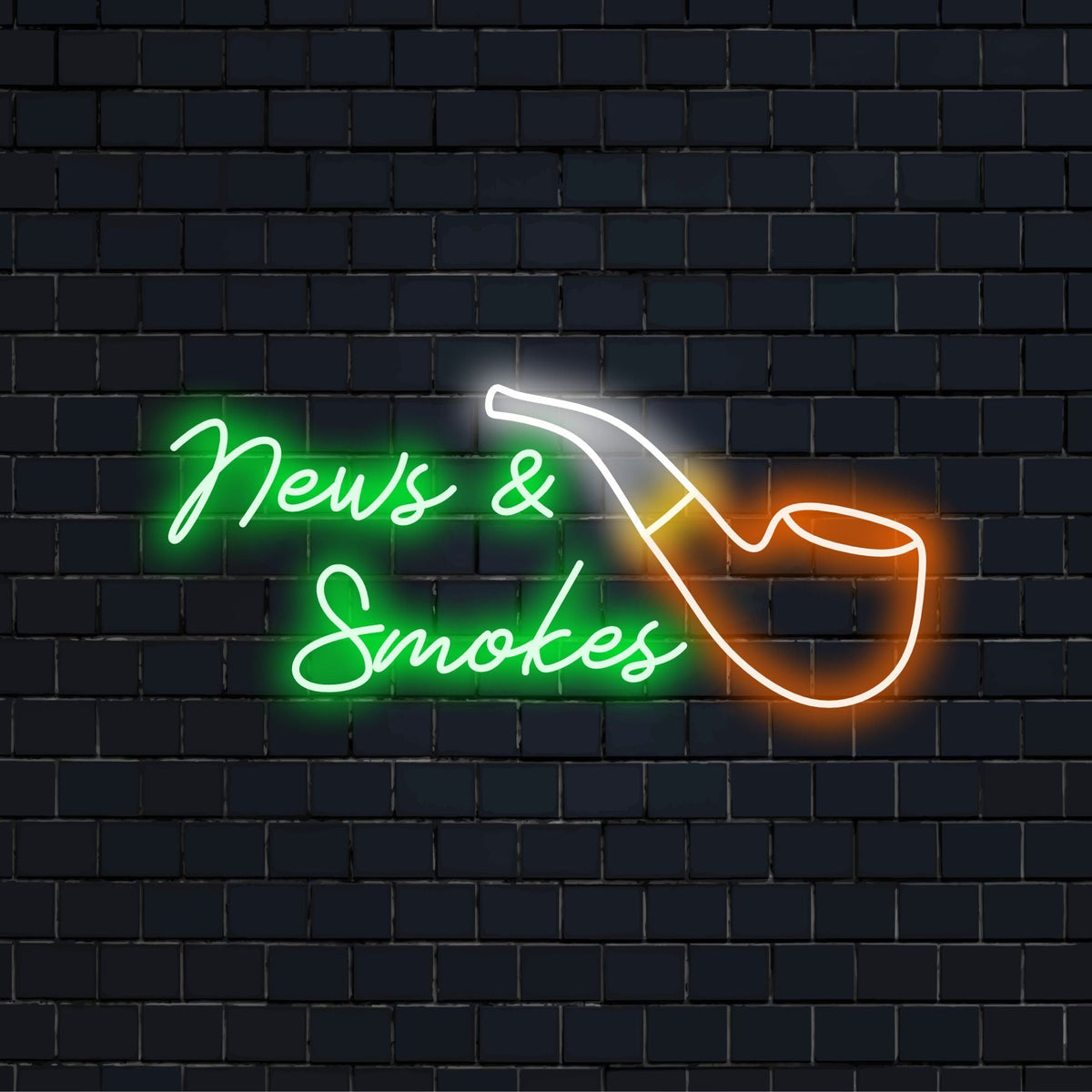 LED-valokyltti, jossa on News & Smokes 2 -teksti kirkkaassa valossa, ja se tarjoaa ainutlaatuisen, mittatilaustyönä tehdyn neonsuunnittelun, joka luo henkilökohtaista tunnelmaa.