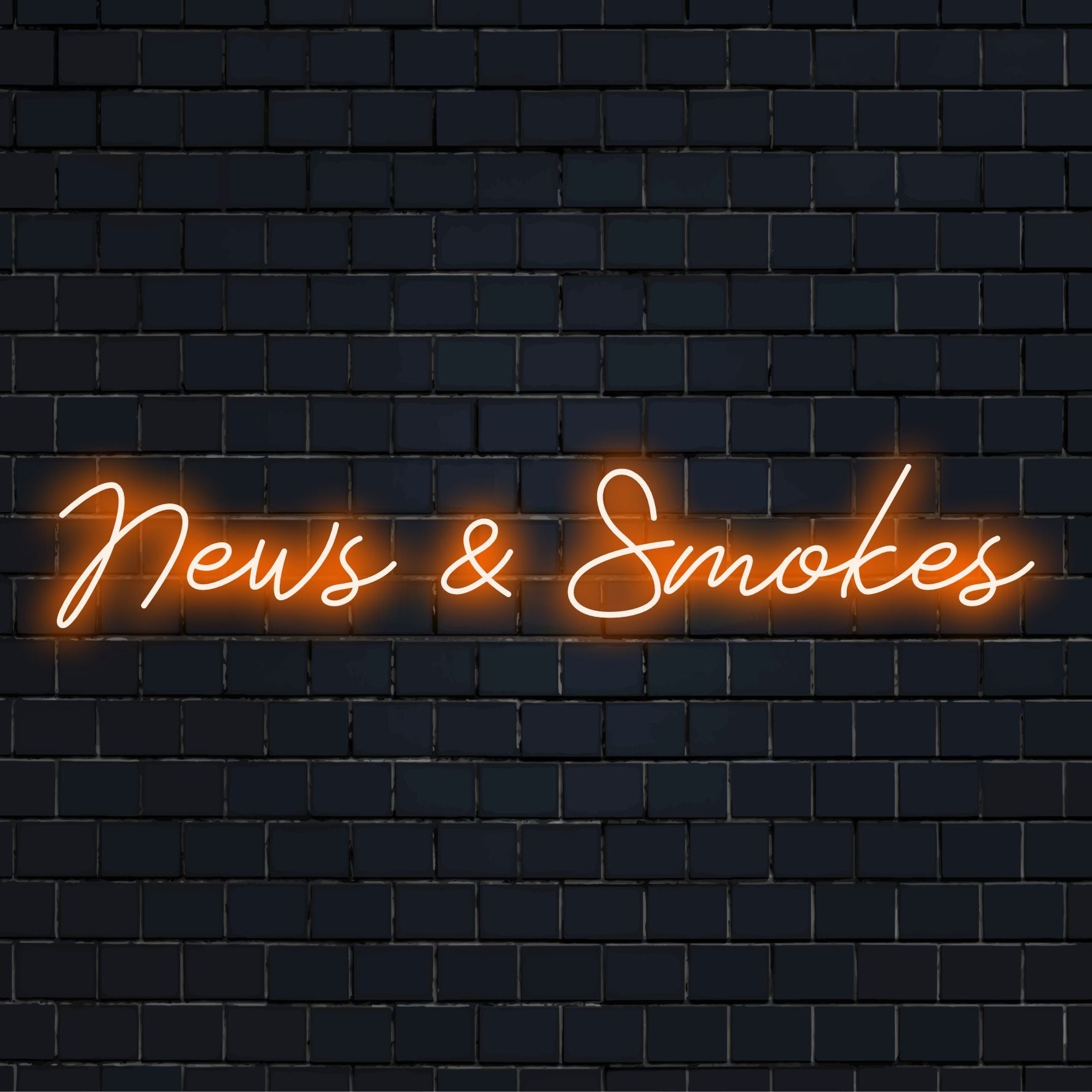 Valaistu LED-valokyltti News & Smokes -tekstisuunnittelulla, ihanteellinen moderniin retro-estetiikkaan ja eloisaan seinäkoristeeseen.