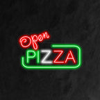 "Open Pizza Neon Sign" is a savory and irresistible addition, perfect for pizzerias opening their doors to pizza lovers. Illuminate with the aroma of freshly baked goodness!