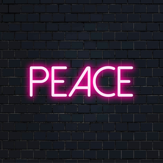 Custom LED light decor spelling 'Peace,' a handmade neon sign, ideal for vibrant home or event decor.