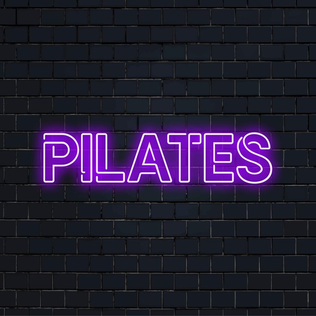 Snygg LED-neonskylt med pilates-tema, perfekt för fitnessentusiaster; idealisk personlig neonkonst för livfull inredning.