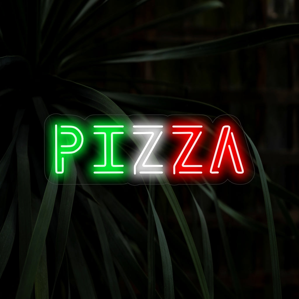 "Pizza Neon Sign" on suussa sulava ja ikoninen lisä pizzerioille ja pizzan ystäville. Valaise vastaleivotun pizzan suolaisella houkutuksella!