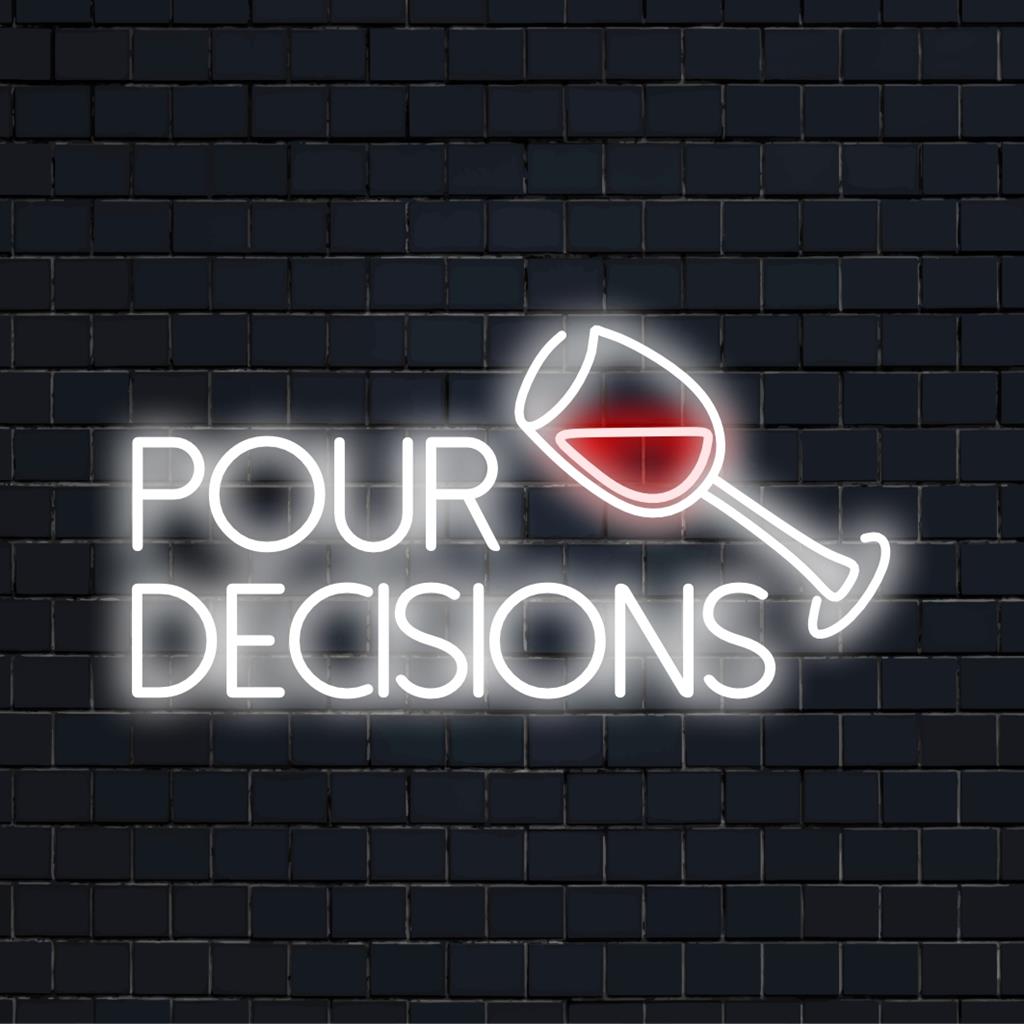 Bold Pour Decisions anpassade LED neonskylt; unik neonkonstnär som lägger till chic atmosfär till alla utrymmen; mångsidig neondekor.