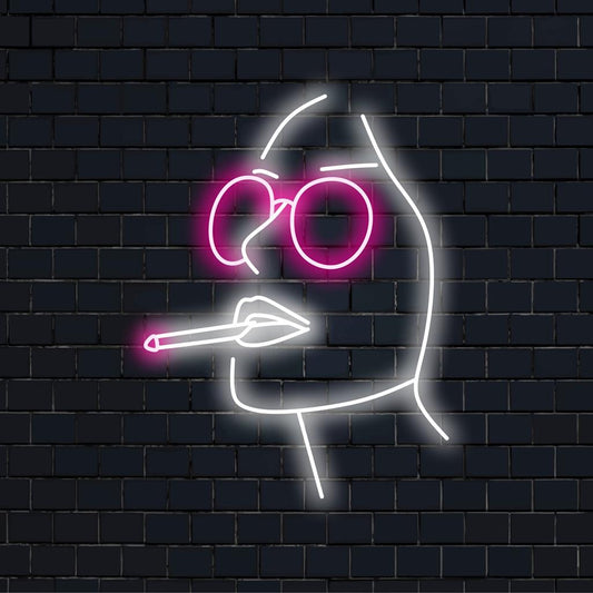Pretty Girl Smoking Cigarette LED-kyltti: räätälöity neontaide ainutlaatuiseen seinäkoristeeseen, vangitsee eleganssia ja reunaa elävässä hehkussa.