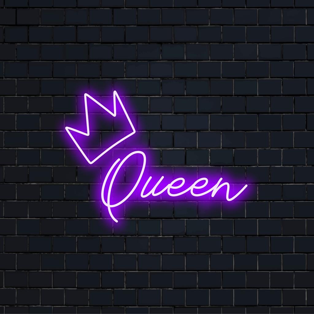 LED neon sign with 'Queen' design; vibrant neon light decor perfect for modern interiors and making a bold statement.