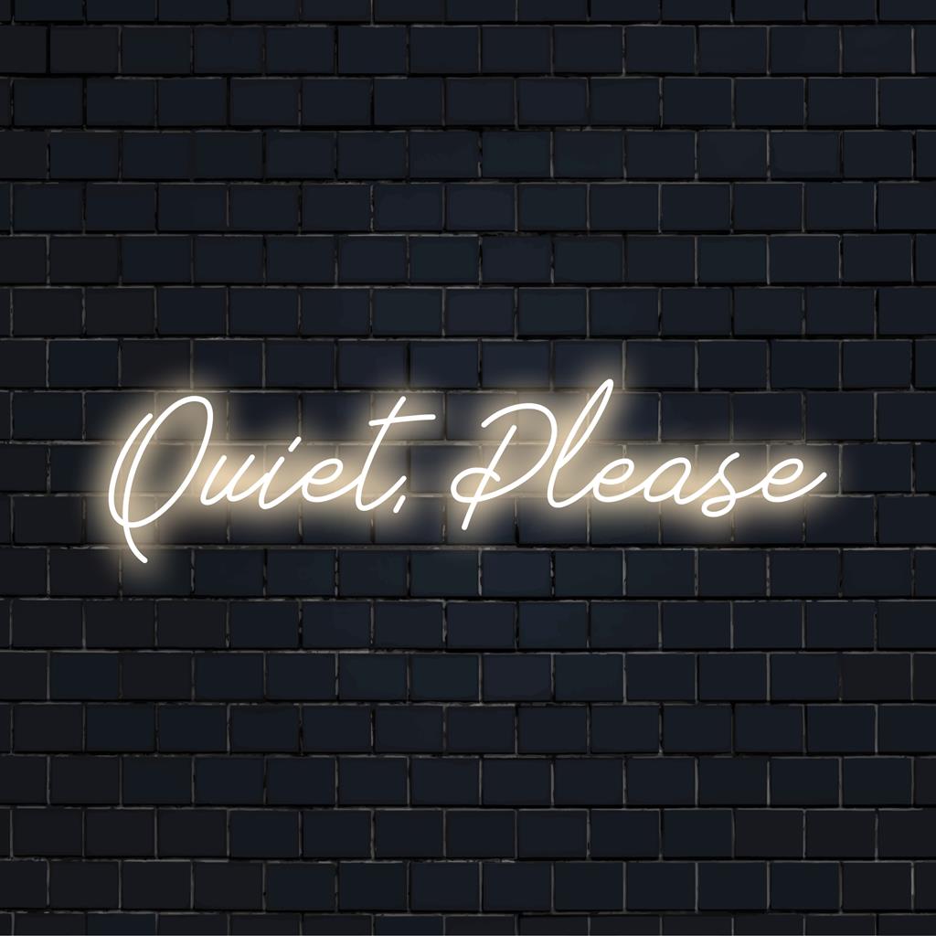Skräddarsydd LED-neonskylt med frasen Quiet, Please i ljusa, livfulla färger för att ge en stilfull touch till alla utrymmen.