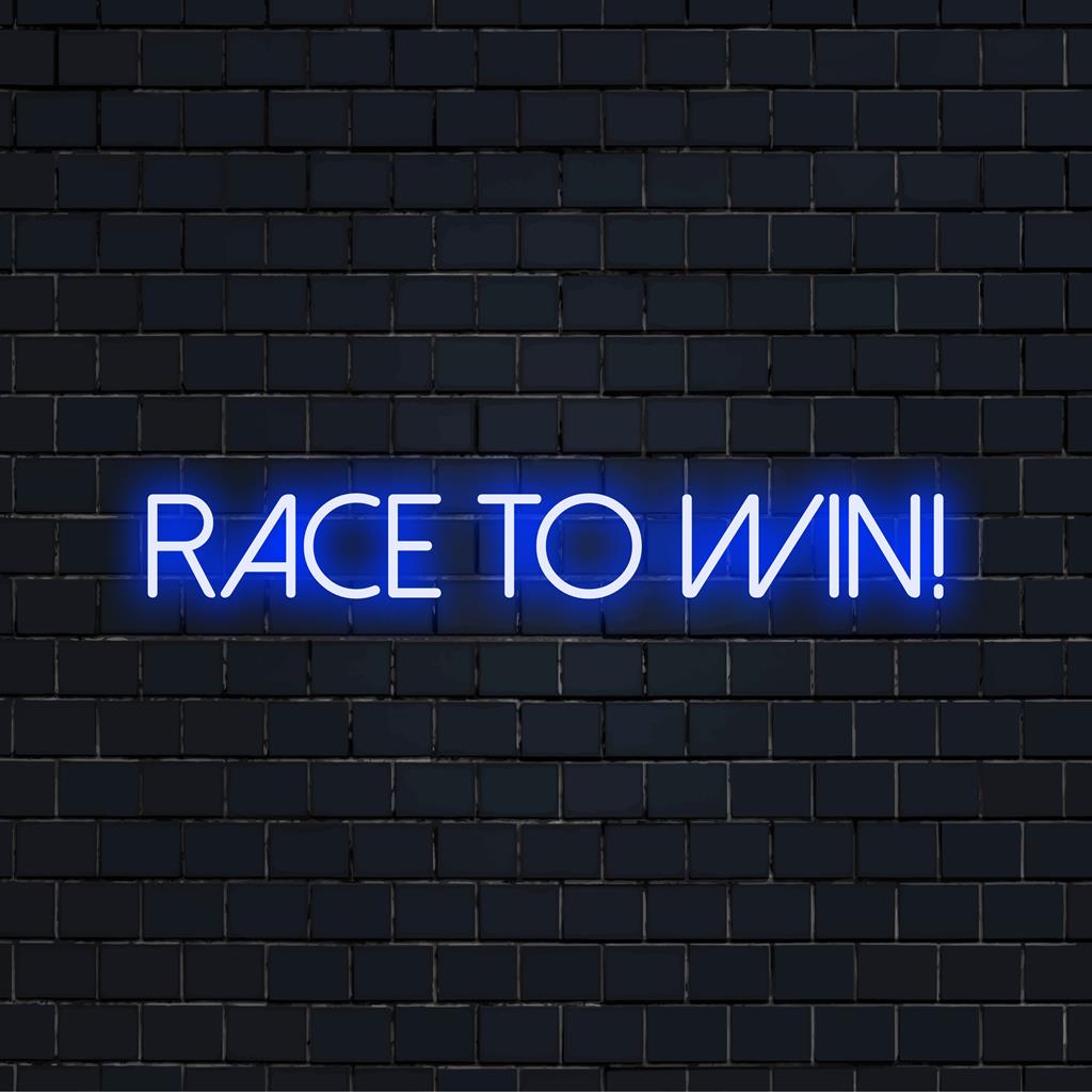 Mittatilaustyönä valmistettu LED-valokyltti, jossa on dynaaminen Race To Win -muotoilu, joka on täydellinen eloisaan ja motivoivaan seinäkoristeeseen.