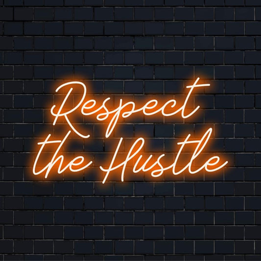 Custom LED Neon Sign: Respect The Hustle in bold, vibrant letters, perfect for motivational wall art decor.