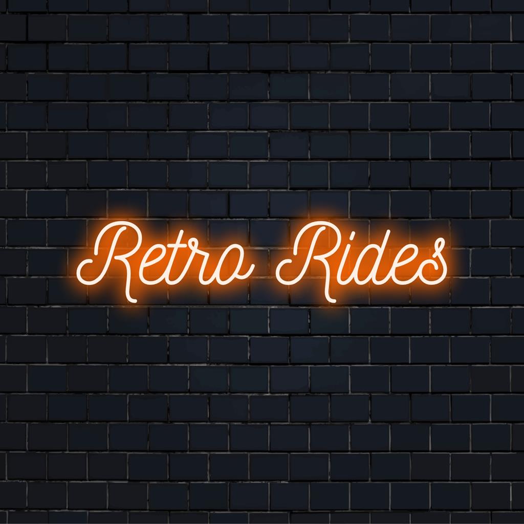 Vilkas Retro Rides LED-valokuva, joka loistaa klassiseen tyyliin. Täydellinen neonvalo sisustus autojen harrastajille ja vintage-ystäville.