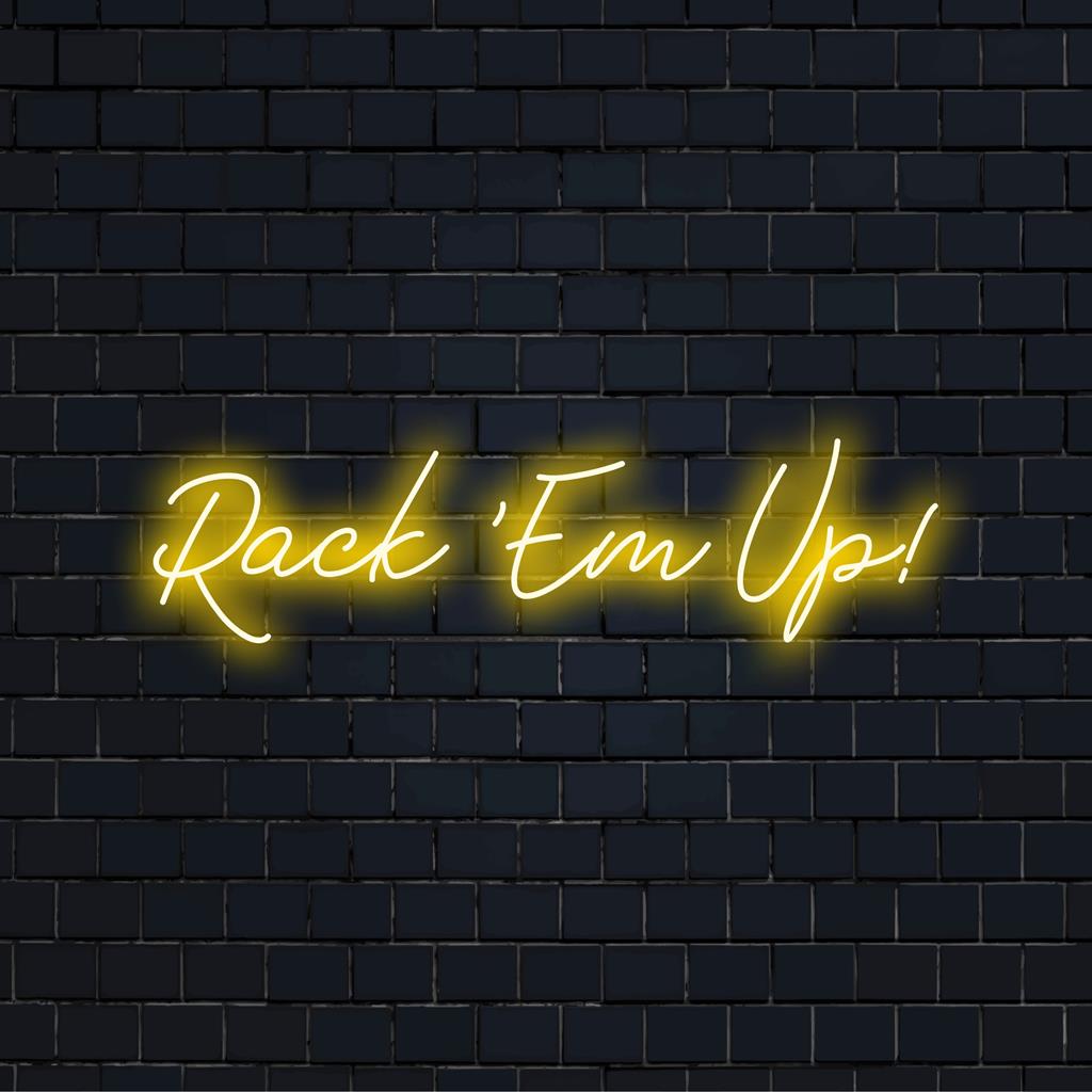 Mittatilaustyönä valmistettu LED-valokyltti Rock 'Em Upilla! design; monipuolinen neonseinätaide, joka sopii täydellisesti persoonalliseen sisustukseen.