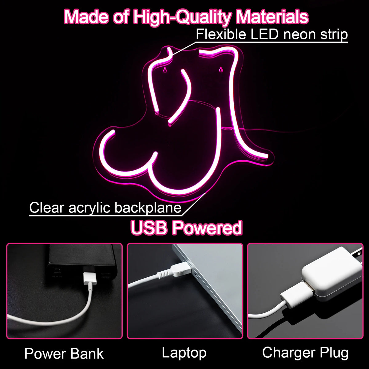 Naisen siluetti – LED-neonkyltti (5 V USB)