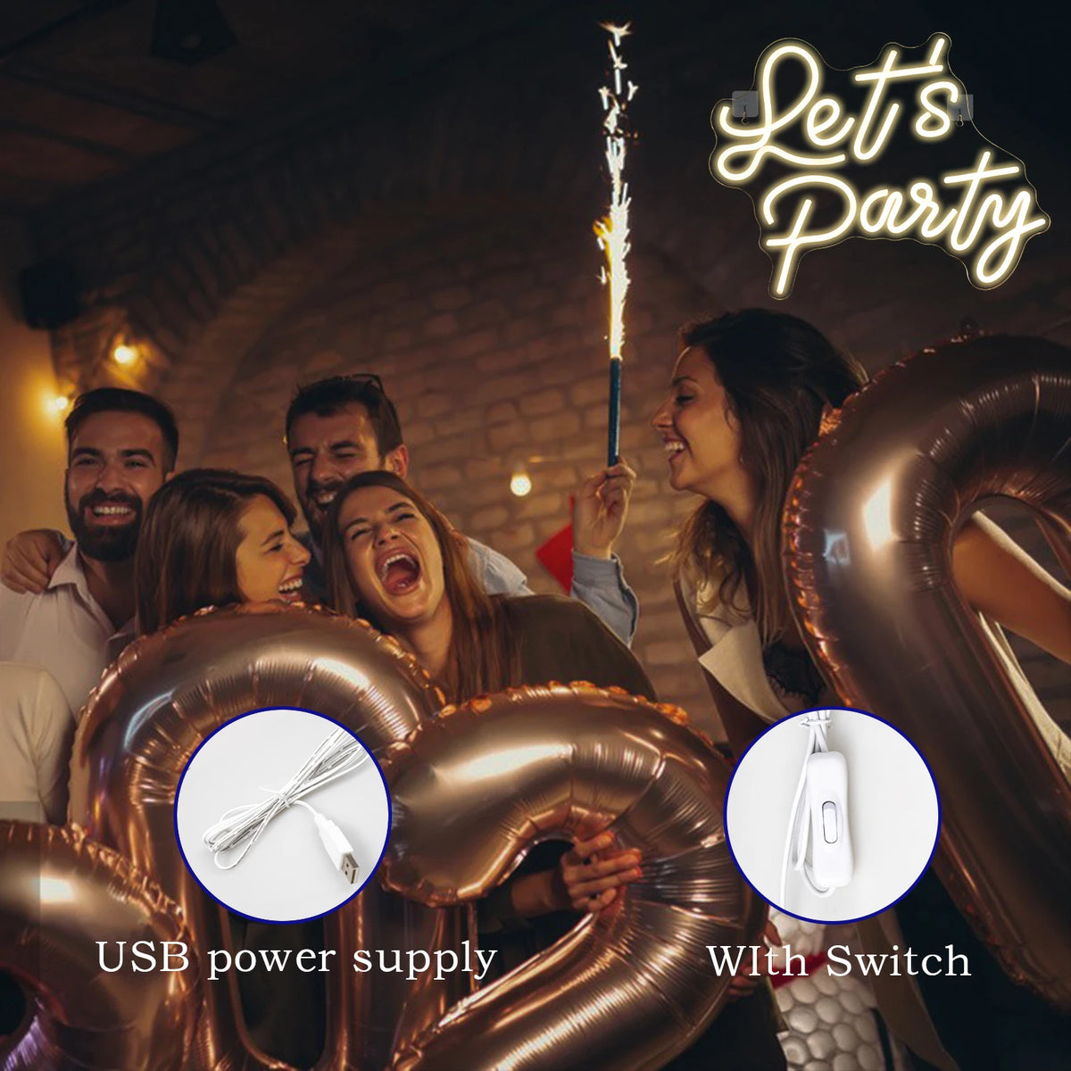 Let's Party – LED-neonkyltti (5 V USB)