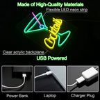 Cocktails – Vihreä cocktaillasi – LED-neonvalomainos (5 V USB)