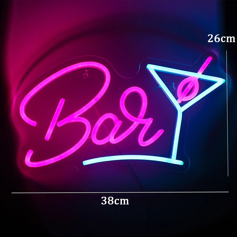 Bar – Cocktaillasi – LED-neonvalomainos (5 V USB)