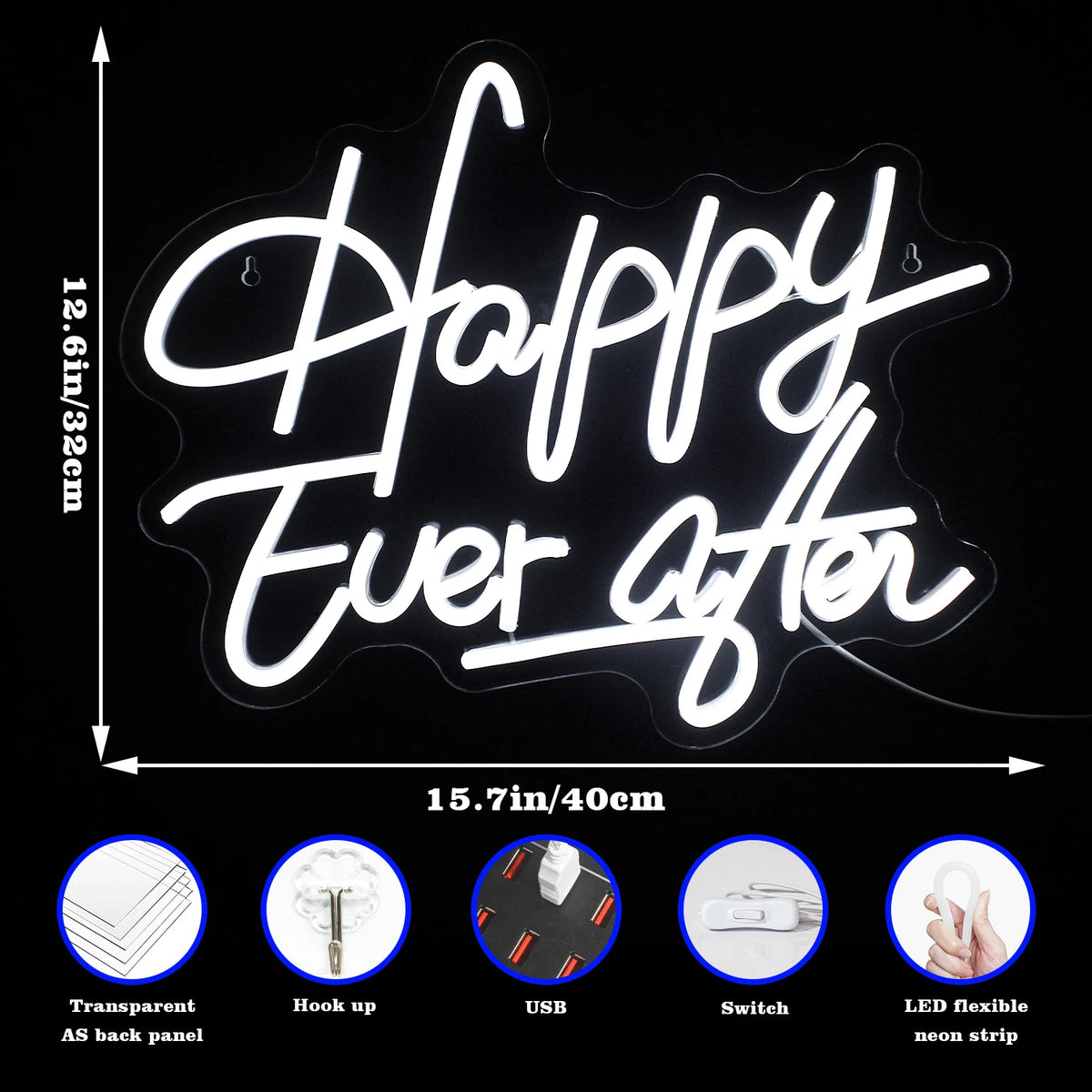 Happy Ever After – LED-neonkyltti (5 V USB)