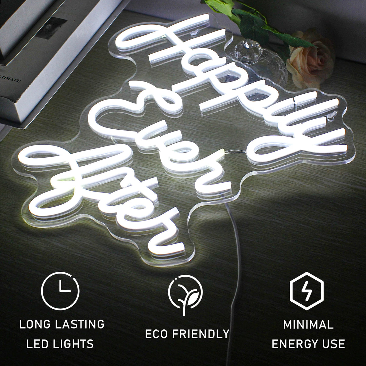 Happily Ever After – Paksu kaunokirjoitustyyli – LED-neonkyltti (5 V USB)