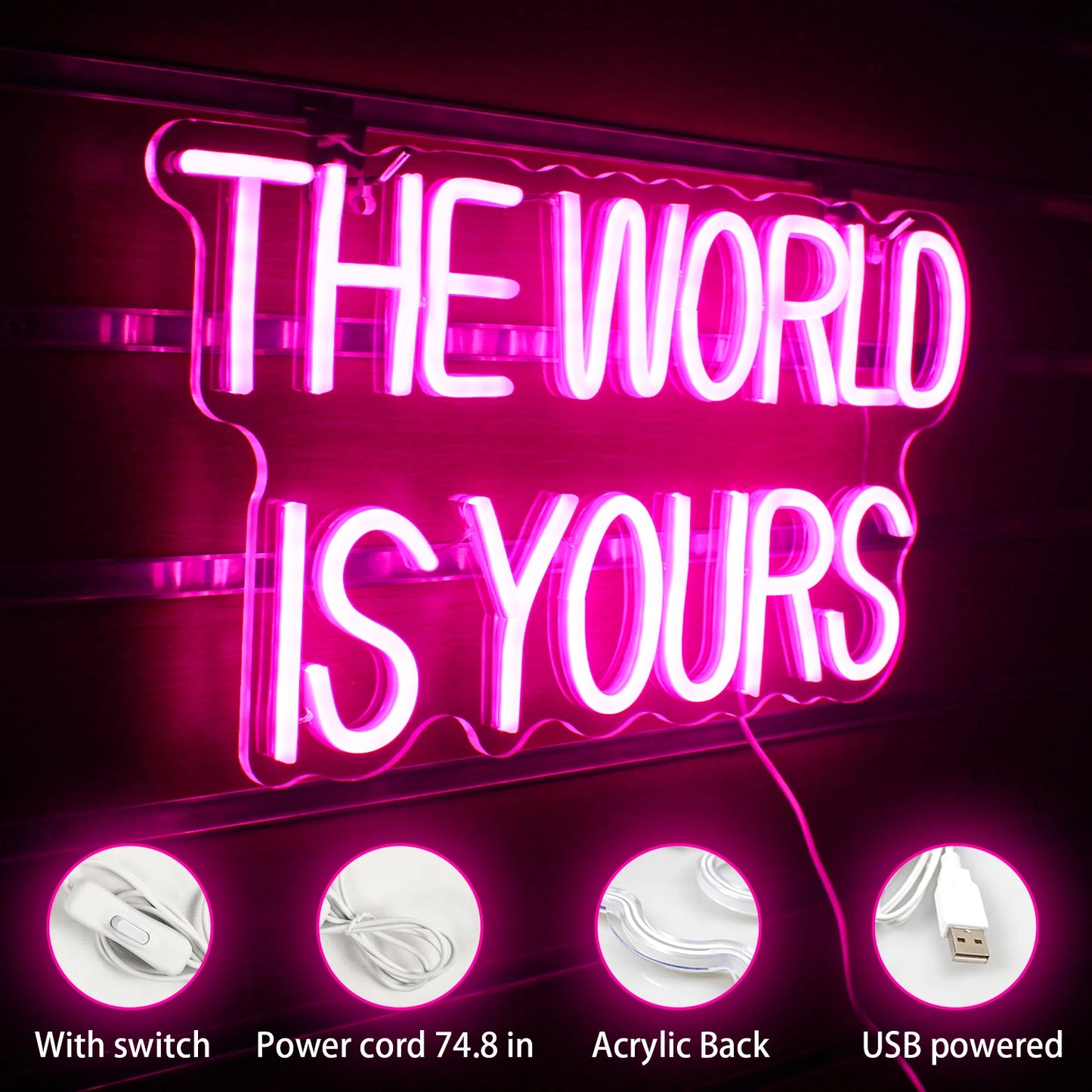 The World is Yours 5V Mini USB  LED Neon Sign - Budget Friendly